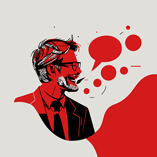 a friendly person telling a story, simple vector corporate style, red accents