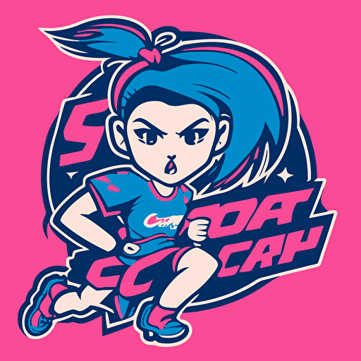a mascot logo for a girls Softball team, using blue and pink, simple, vector
