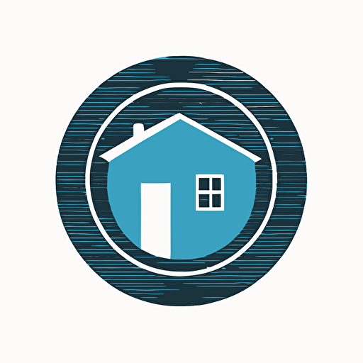 House, circular logo, vector, flat, modern, ultra minimalistic, simple drawing, plain white background blue logo