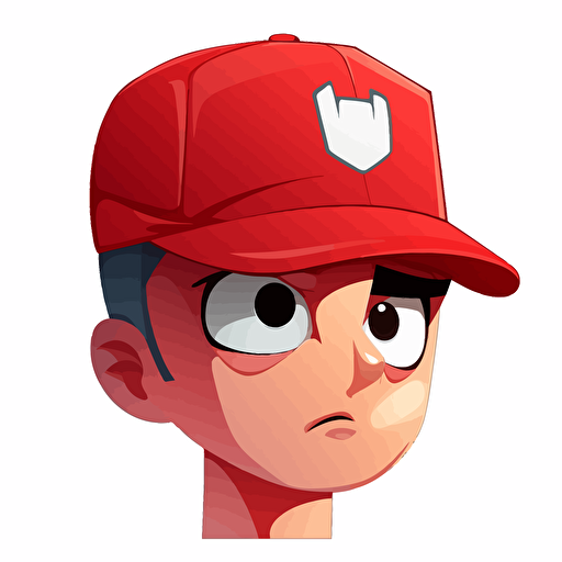 vector image of a crypto meme charcter with sad teary eyes and happy smiling mouth wearing a red visor cap on white background