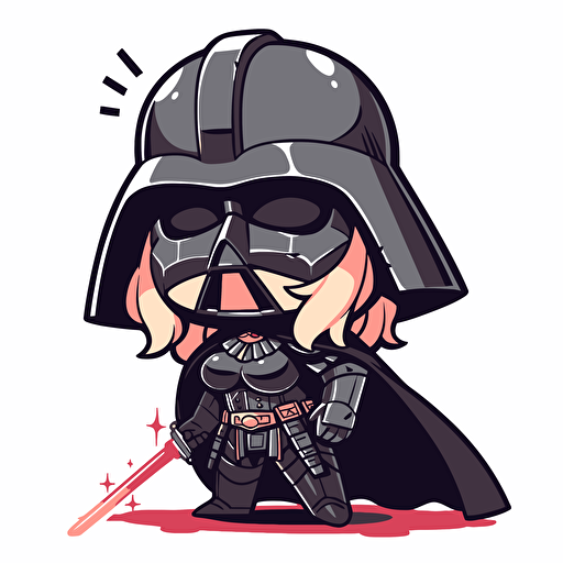 A LGTBIQ female darth vader, goofy looking, smiling, minimalistic, flat light, white background, vector art