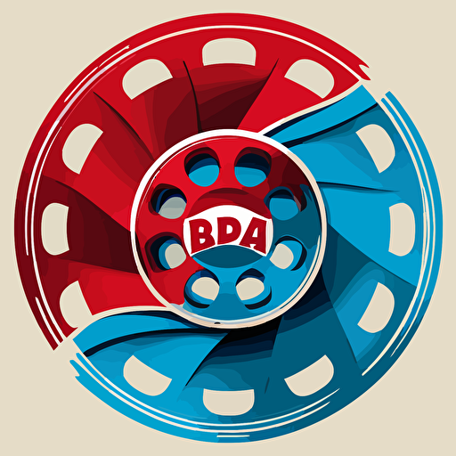 BOPA film rolls, inside a circle, logo art, vector style, red and blue colour scheme,