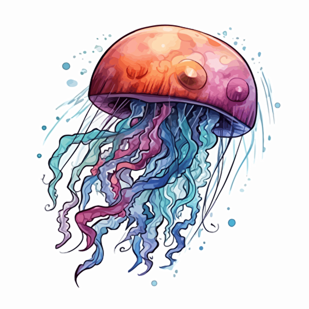 Jellyfish, detailed, cartoon style, 2d watercolor clipart vector, creative and imaginative, hd, white background