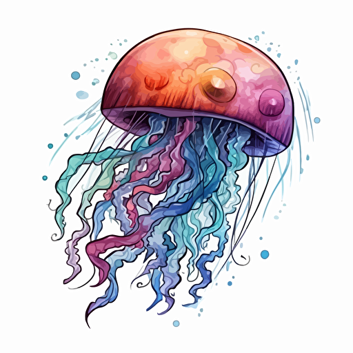 Jellyfish, detailed, cartoon style, 2d watercolor clipart vector, creative and imaginative, hd, white background
