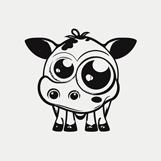 cute cow in farm, big cute eyes, pixar style, simple outline and shapes, coloring page black and white comic book flat vector, white background