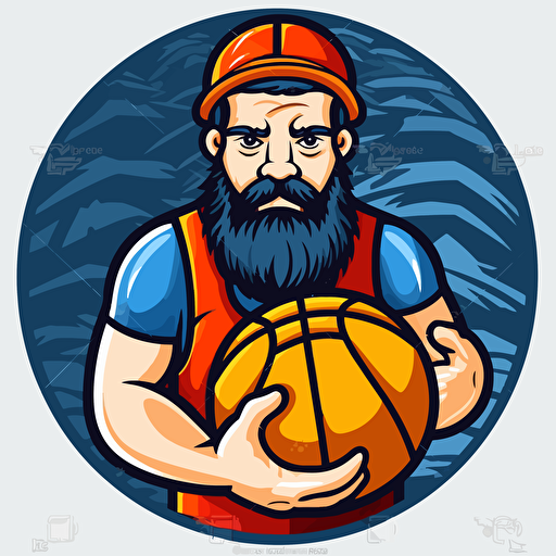 cartoon logo of lumberjack holding a backetball simple vector blue red yellow