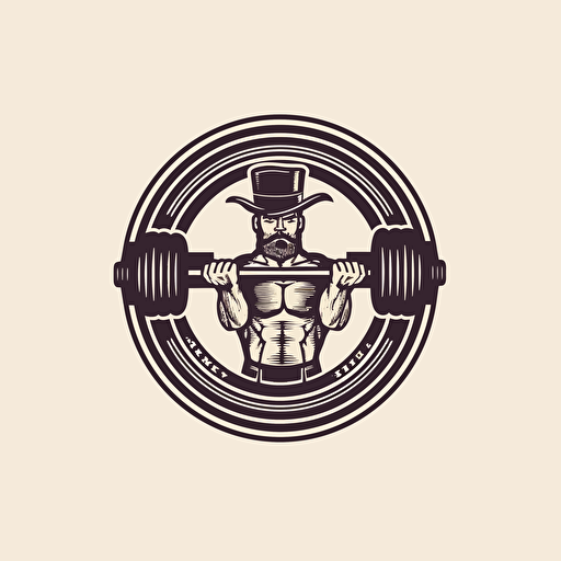 vector logo style, victorian man lifting a barbell over his head