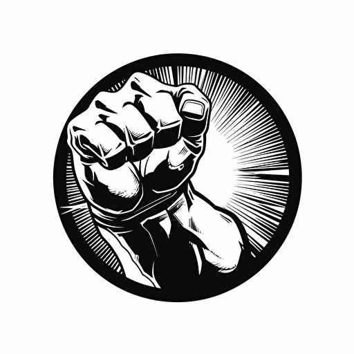 cyber fist, very simple, black and white, vector
