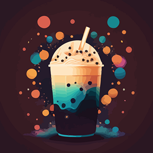 colorful vector art, boba tea, galaxy as background