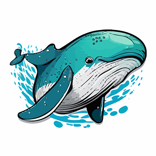 a logo with a whale, color code as #4169E1, white background, head at left side, vector, comic book art