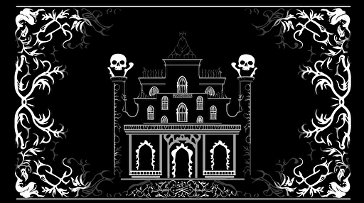 rug design for a spooky mansion, vector, black and white, bordered, fill frame