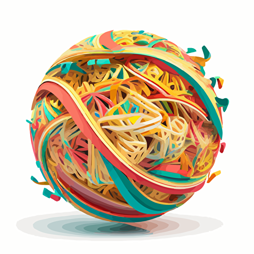sphere covered in noodles, vector art, colorful