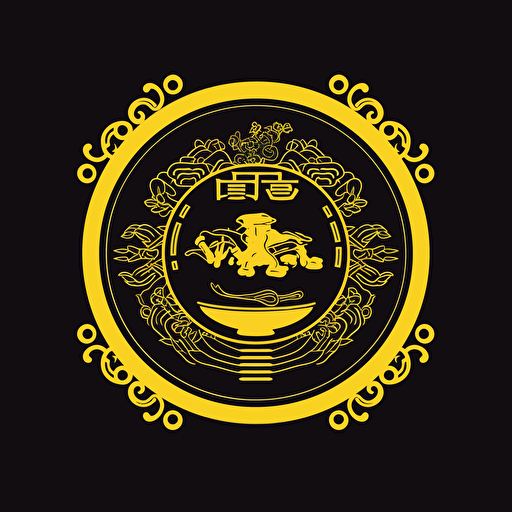 an emblem for hot pot restaurant chain, vector, simplechinese style, yellow color, black background