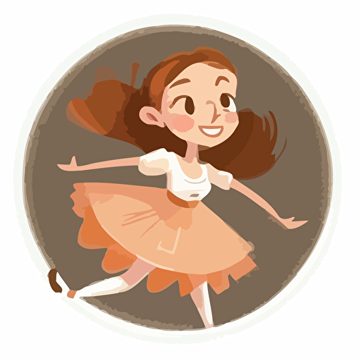 vector, girl with a big smile, brown eyes, and light brown hair, dancing ballet on her toes, gearl wear pinki balet skirt