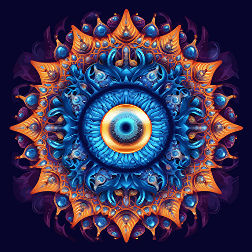 2d mandala made with eyes and hands, alex grey, uv colors, vector style, detailed