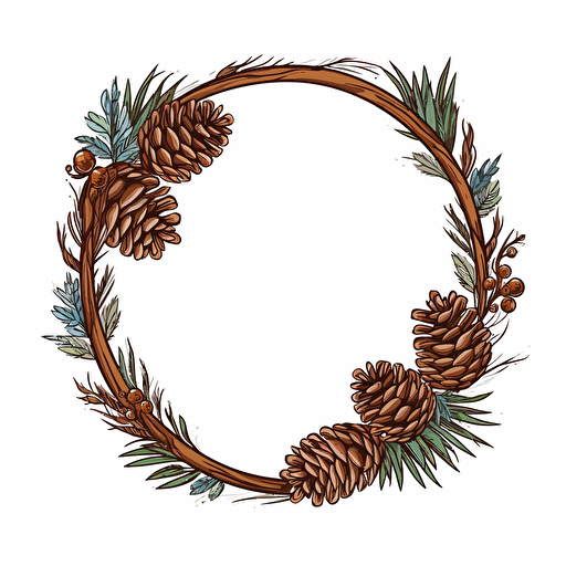 Vector cartoon FRAME crest of a pine cone white background