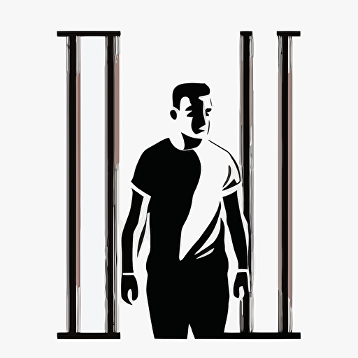 vector illustration of a prisoner becomming free, vector, black and white color, on a solid white background, 2D, flat image