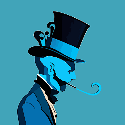 a stylish baron wearing a top hat and monocle, side profile, blue, vectorized