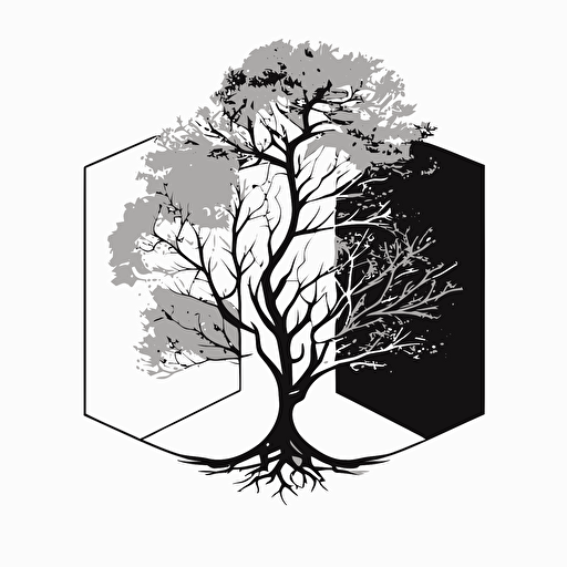 vector logo, simple minimal, black and white, tree by MC Escher