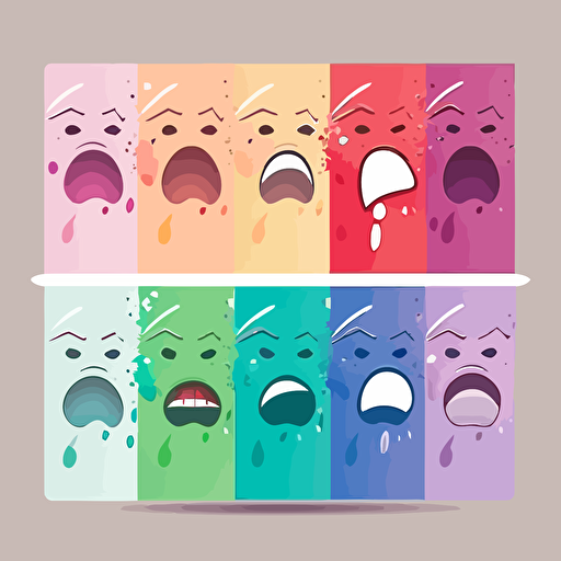vector illustration of primary emotions including happiness, anger, guilt, disgust and surprise using pastel colors