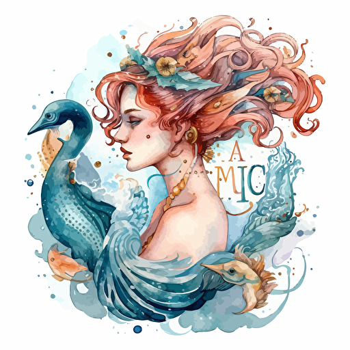 Whimsical Victorian Rococo zodiac Aquarius, detailed, cartoon style, 2d watercolor clipart vector, creative and imaginative, hd, white background