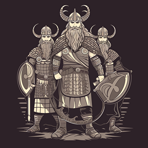 a 2D black and white desing for fathers day, the father need to be a viking, there shall be two kind, one on each side, vector art, flat dsing, no gradients