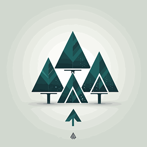 Minimalist vector logo, triangles placed above each crossing point represent spruce trees, adding a modern, geometric touch. The triangles gradually increase in size as they move upwards, creating an abstract forest effect. ::2