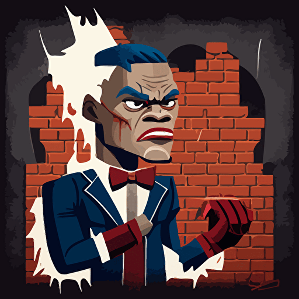Russel Westbrook building a brick wall, dressed up as Dracula , vector style