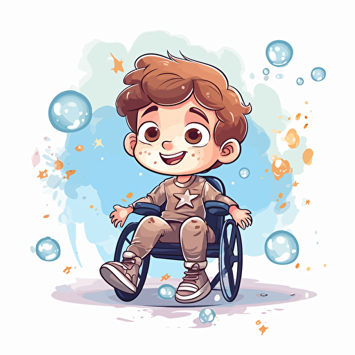 cute disable child, cartoon style, white background, vector