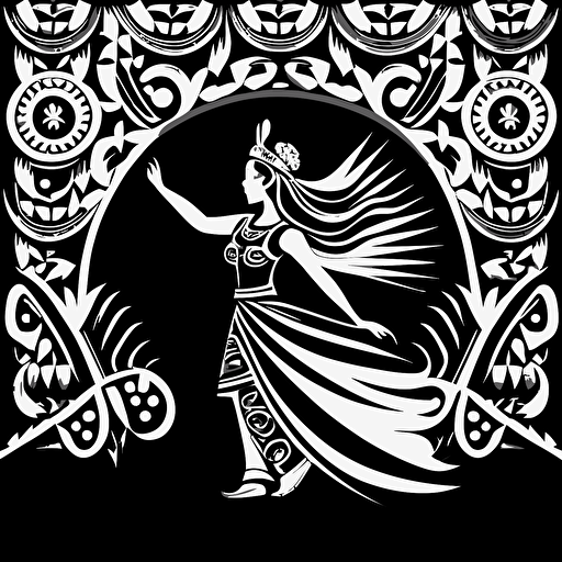 create a borderless wallpaper border pattern based on japanese ainu patterns and apache gaan dancer crown images and symbols black and white vector