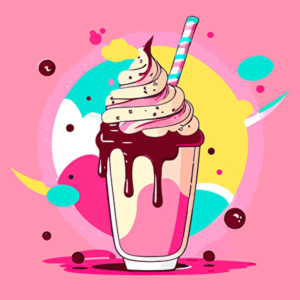 vector art instagram logo. Satisfying themed account. Pink background with milkshake in center. Boba in milkshake. Vibrant colors. Beautiful logo.