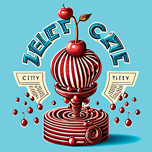 vector-based logo for Cherry on Top Creative that employs optical illusions, contrast, depth, perspective, visual trickery, misdirection, ambiguity, paradox, juxtaposition, and trompe-l'oeil techniques
