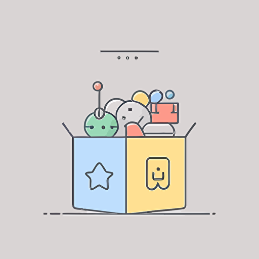 minimal line logo of box with toys, vector, flat, dribble, behance, pinterest, award winner.