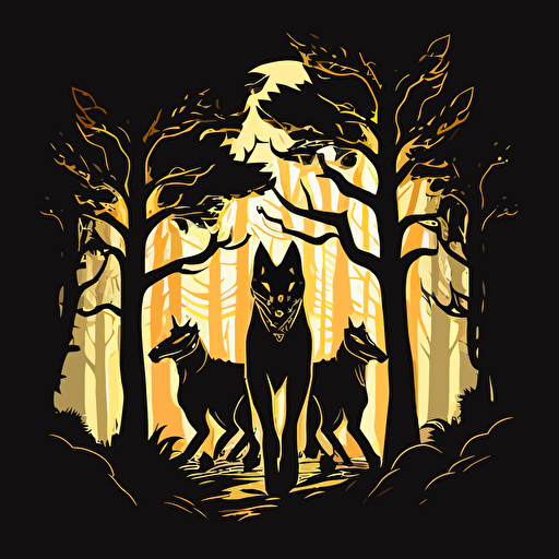 incredible looking cerberus in asain forest at night, vector logo, vector art, emblem, simple cartoon, 2d, no text, white background