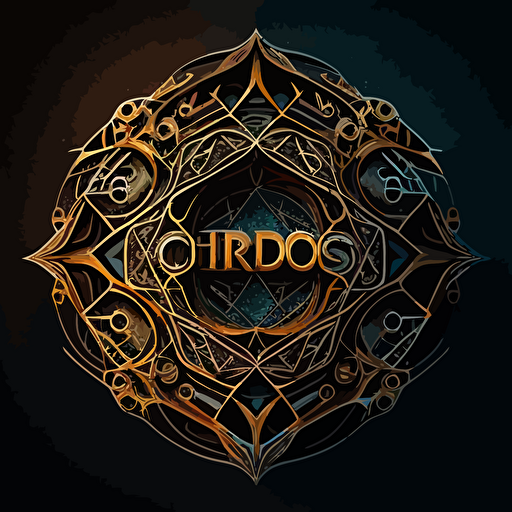 (CHORDIS ) , "CHORDIS" , sci fi, future, middle age, stone pattern, O logo type, quantum mechanics shapes, String Theory, game logo, vector style, eps, illustrator