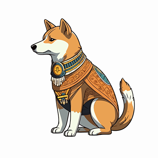 2/3 left side profile shot 24mm, cartoon 2d, Shiba Inu pharaoh oufit, cartoon anime, Vector illustration, white background