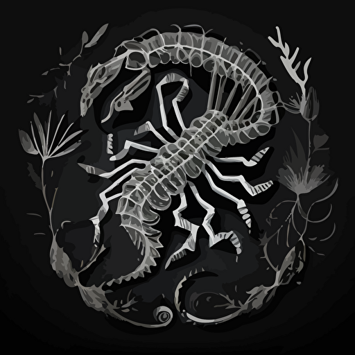 2d , vector , Scorpio, white on black background , v5