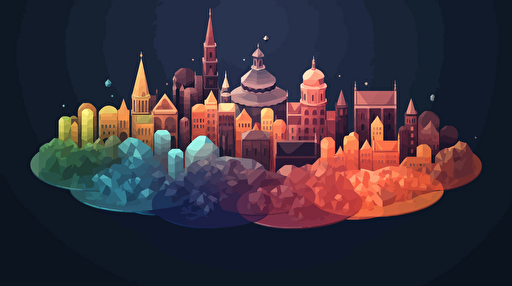 European city, Crypto tokens, low poly vector, video game, gradient
