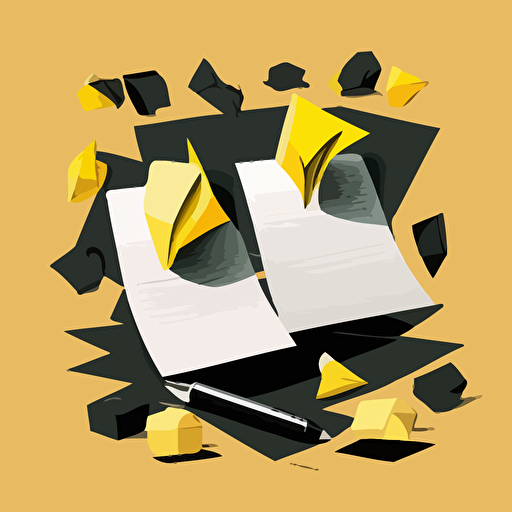 vector art of collaborative note taking, pastel yellow black and white color scheme