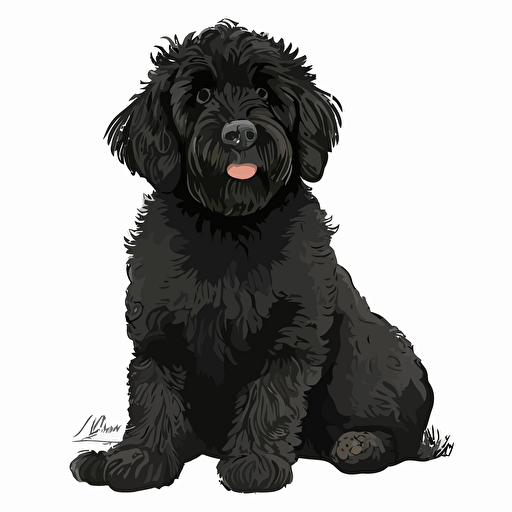 happy black Labrador poodle dog, simple vector art, white background