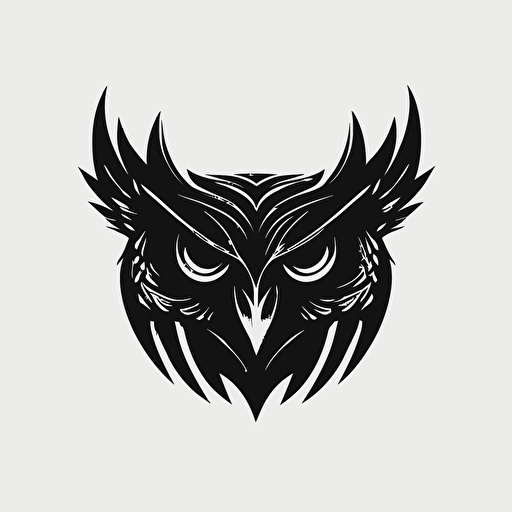 Retro futuristic iconic logo of corporate, owl head, black vector, on white background