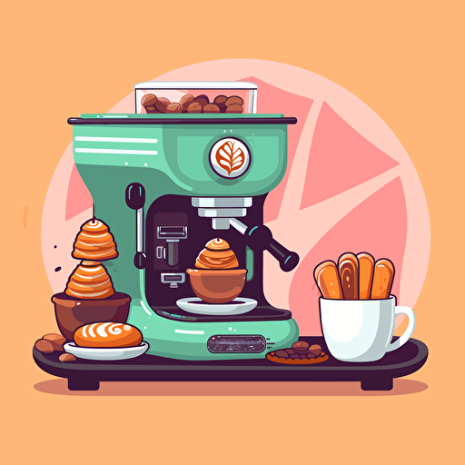 expresso coffee machine vector with pastry