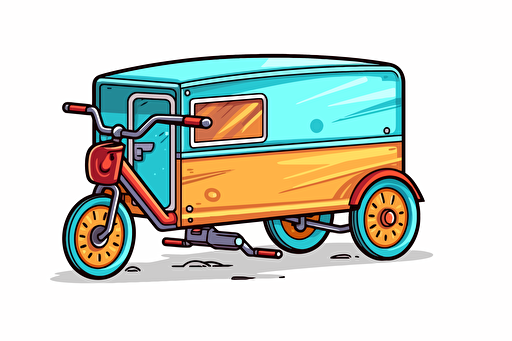 2d illustration, bmx 1970's trailer simple vector colorful sticker