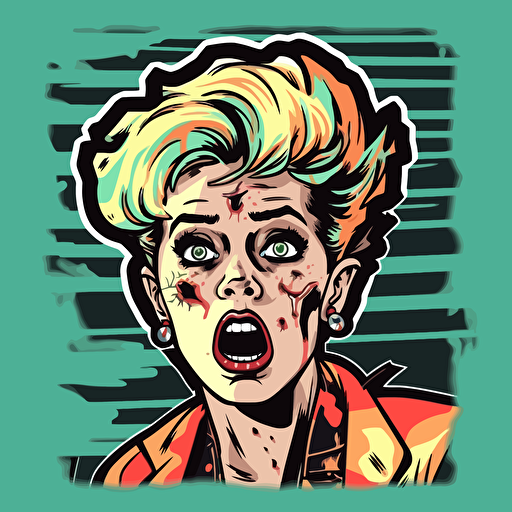 Miley Cyrus,Horror, VHS Horror, Sticker, 80s horror comic art, Vector,