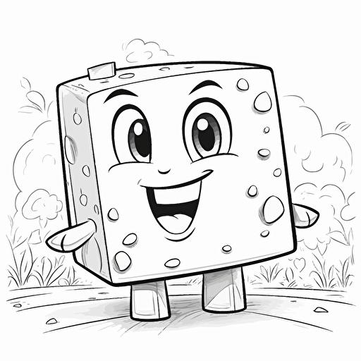 coloring page vector of a cartoon tofu smiling