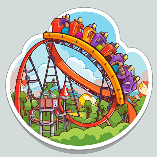 sticker design, super cute pixar roller coaster, vector