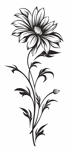 2d single flower black outline transparent background vector