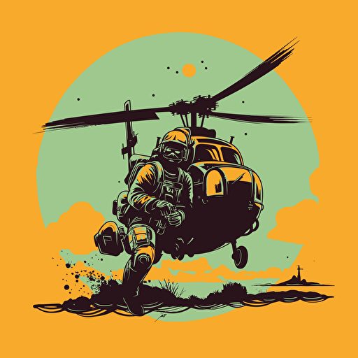 gaming vector style, soldier holding AT launcher jumping out of the helicopter "MH little Bird", vector art