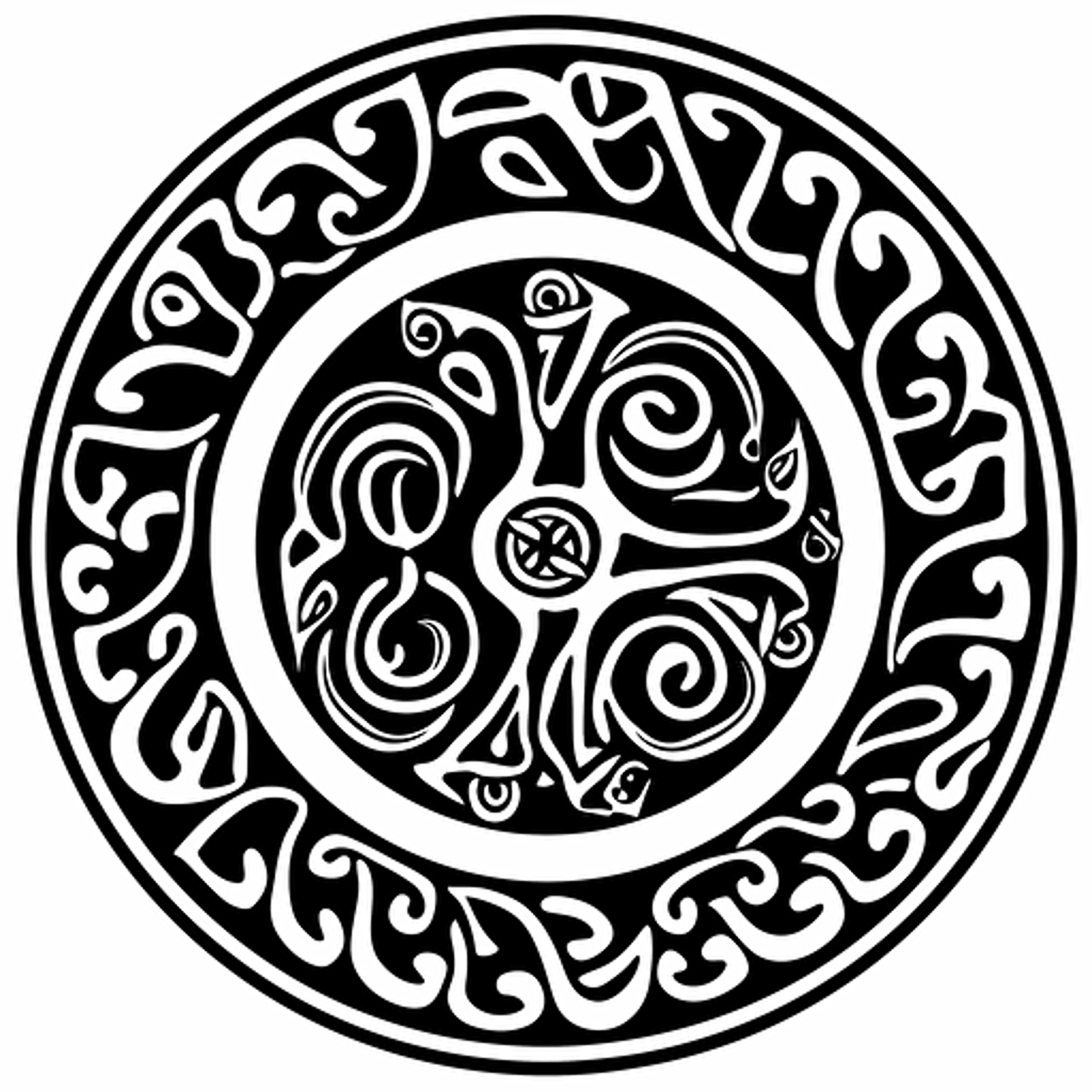 a beautiful carved viking pattern in a round disc, simple, vector, sihulette, very simple