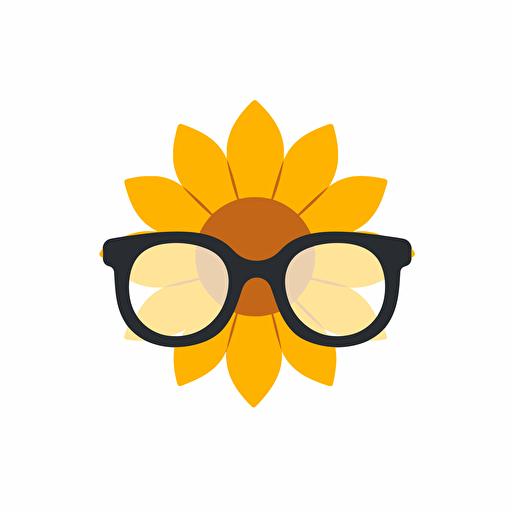 sunflower with glasses, flat vector icon, white background, simple